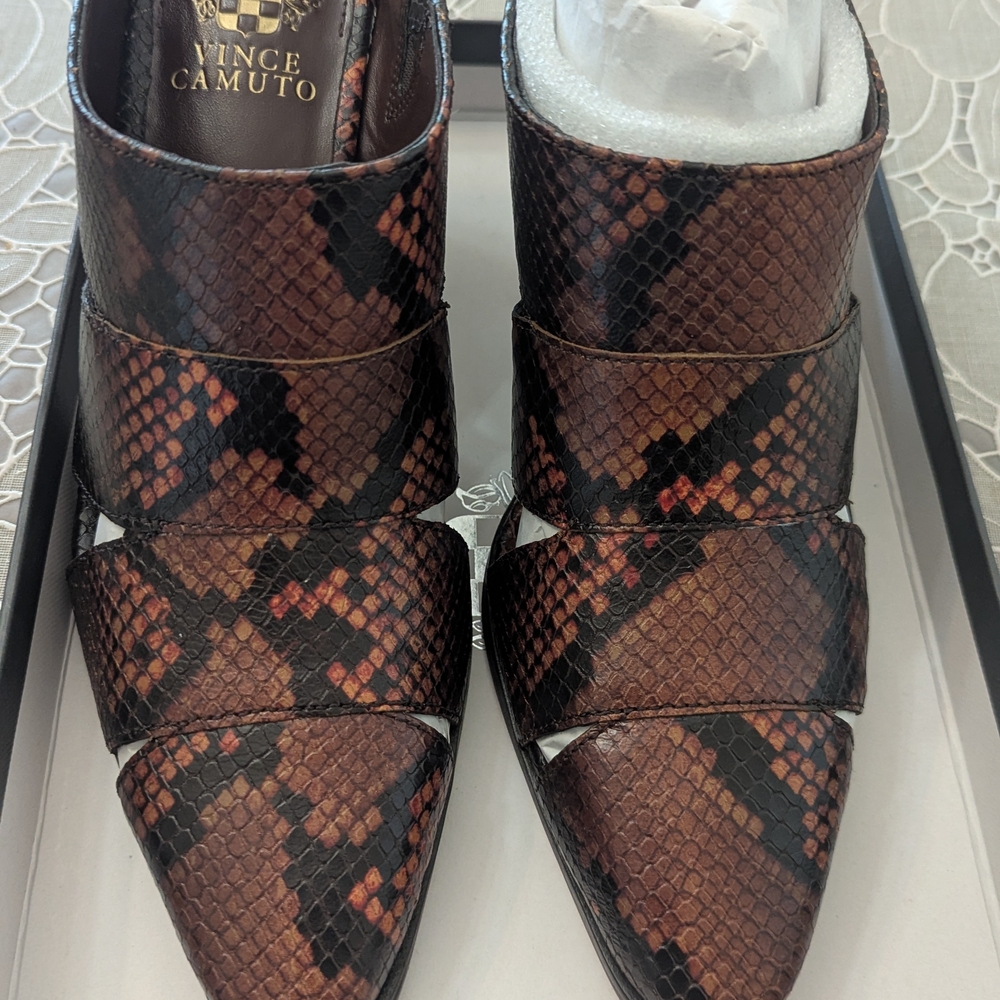 Vince Camuto Black and Red Snake Print Mules - Picture 6 of 12